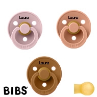 BIBS Colour Sutter med navn str2 , 1 Pink Plum, 1 Peach, 1 Caramel, Runde latex